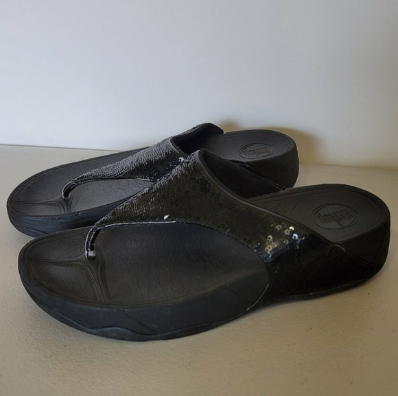 Fitflop Shoes - FitFlop Electra Black Sequin Thong Toning Sandals 034-001 Womens US 7